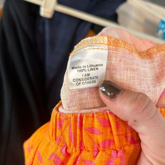 Flax Orange Pink Floral Crop Linen Wide Leg Pants Size P 4-6 - Picture 7 of 7